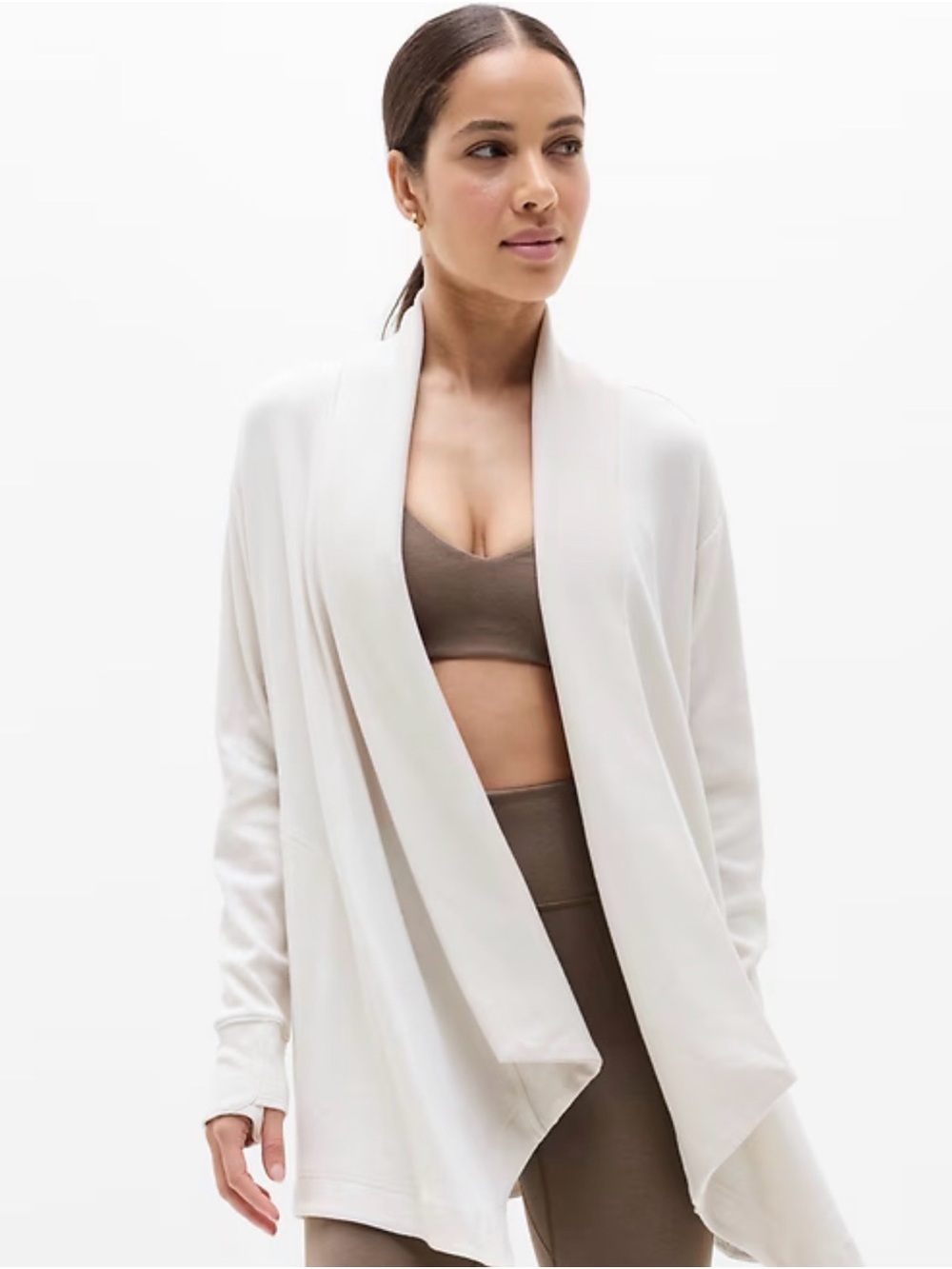 Athleta Pranayama Restore Wrap Cream Open Front Cardigan